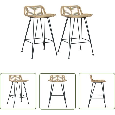 The Living Store Chaises de bar lot de 2 rotin Naturel - Chaise De Bar - Chaise De Comptoir - Tabouret De Bar - Mobilier De Jardin - Rotin (1/5)
