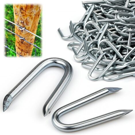 100pcs Cavalier de Fixation Clou Double Pointe Attache Grillage Double Clou Cavalier en U Crampillon pour Cloture Agrafes Grillage Cloture pour Agrafes de Clôture pour Fixer Les Clôtures (1/5)