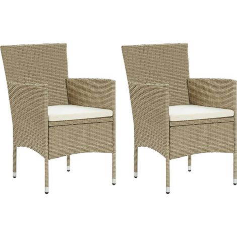 Garten-Essstühle 2 Stk. Poly Rattan Beige