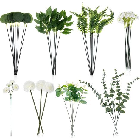55 Pcs Fleurs Artificielles et Eucalyptus (28-40cm) – Bouquet de Décoration pour Mariage, Maison et Bureau – Compositions Florales DIY Vert et Blanc pour Vase et Centre de Table (1/5)