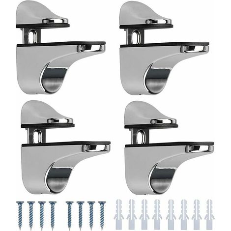 4 Pièces Support de Tablette en Verre,Réglables Alliage de Zinc Poli Salle de Bains Étagère en Verre pour Le Verre Et Les Planchers En Bois Jusqu'À 3-20 mm D'Épaisseur Max