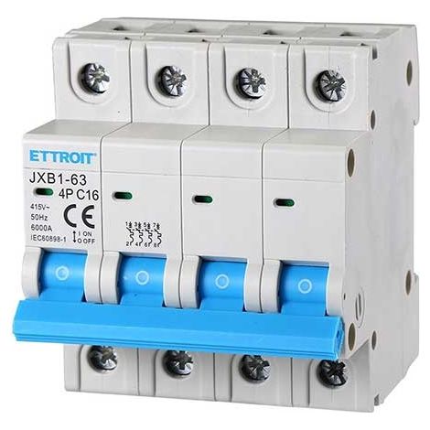 ETTROIT Leistungsschalter 4P 16A C16 380V 6Ka 4 Module DIN JX141660