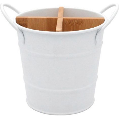 Organisateur de couverts de cuisine, support de rangement pour couteaux, cuillères, fourchettes et baguettes, seau blanc (1/4)