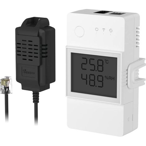 TH Elite 16A WLAN-Smart-Schalter mit THS01 Temperatur- und Feuchtigkeitssensor, Fernsteuerung per App, Temperaturüberwachung, kompatibel mit Alexa und Google Home, RJ11-Schnittstelle (1/5)