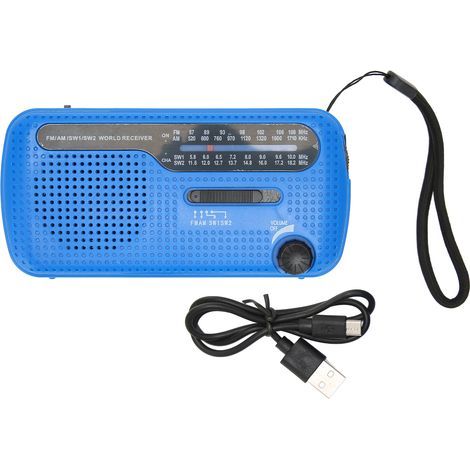 AM FM SW1 SW2 Solar Hand Crank Radio, Camping LED Flashlight, Outdoor Emergency Multi-Band, Blue (1/5)
