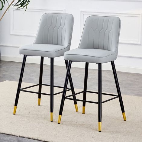 Lot de Chaises 2 pièces cuir PU gris clair piètement métal noir Chaise repose-pieds confortable plusieurs coloris disponibles (1/5)