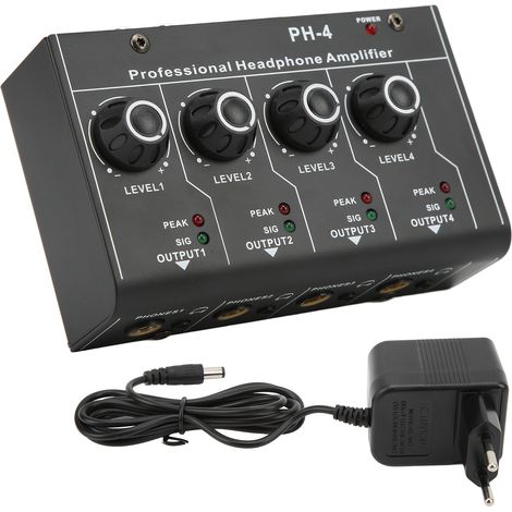 Kopfhörerverstärker-Splitter, 4-Kanal-Stereo-Cinch-Ausgang, Mini-Eingangswahlschalter, EU-Stecker, 220 V AC (1/5)