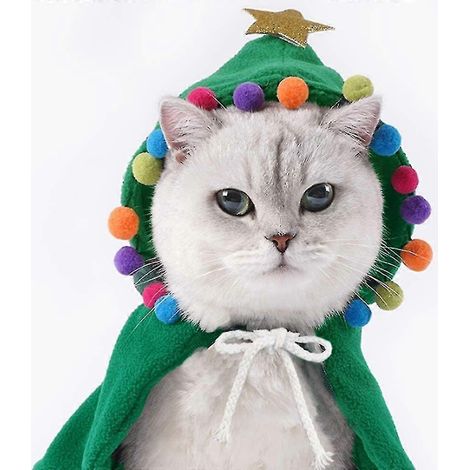 Costume de Noël pour animaux de compagnie : cape de Noël pour chiot avec étoiles et pompons, cape de Père Noël pour chat avec bonnet de Père Noël, pour chiens de petite et moyenne taille. (1/5)
