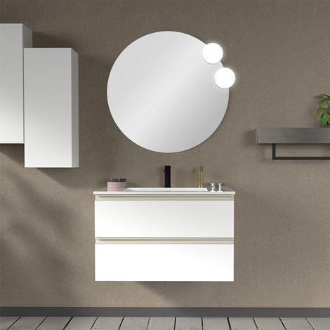Mobile bagno sospeso 80 cm bianco opaco con lavabo e specchio Master (1/5)