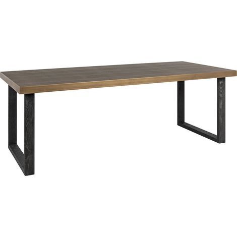 Table à manger design avec plateau en cuir synthétique brun - Brun cuir avec pieds noirs (1/5)