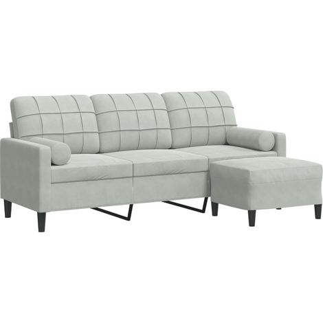 Canapé  Sofa à 3 places avec repose-pieds Gris clair 180 cm Velours