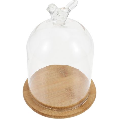Dôme en Verre Transparent 9x14 Cm Motif Oiseau et Base en Bambou, Couverture Décorative pour Fleurs Éternelles, Vase Miniature, Protection Anti-poussière pour Décoration Intérieure (1/5)