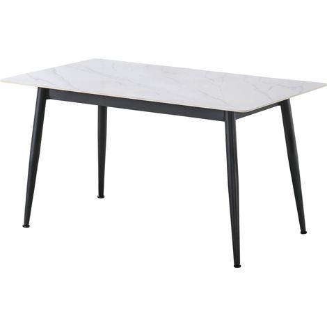 Table à manger rectangulaire coloris effet marbre blanc et pieds en métal Noir - Longueur 140 x Largeur 80 x Hauteur 75 cm (1/5)