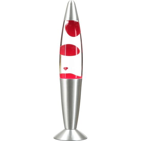 Lampe à lave aluminium verre rouge/argent 36 cm, E14 incluse, rétro jeunesse, ambiance table