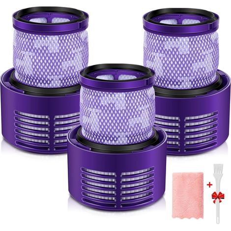 3 Pack - Filtre de remplacement - Accessoire aspirateur - Compatible Dyson V10 - Filtration allergènes - Pour maison avec animaux - Gris - 12x8cm (1/5)