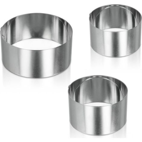 FPLUS juego 3 aros emplatar inox , Juego de 3 aros para emplatar de acero inoxidable, 60/80/100 x 45 milímetros de altura.