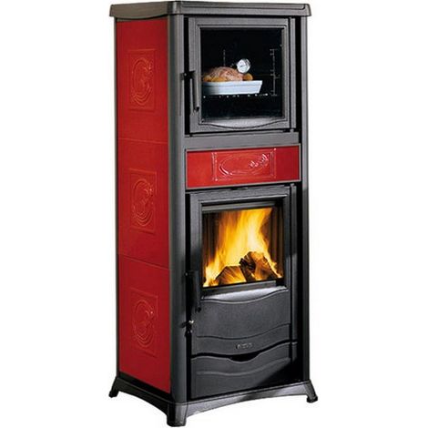 TERMOSTUFA A LEGNA 'TERMOROSSELLA PLUS FORNO DSA 4.0' 11,1 kW - colore bordeaux (1/2)