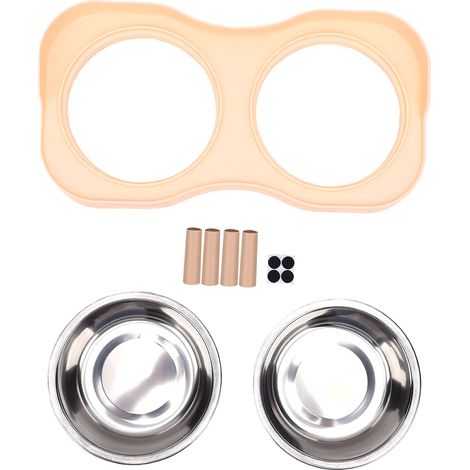 Gamelles surélevées pour chien, support de gamelle surélevé anti-basculement avec 2 en acier inoxydable pour animaux de compagnie jusqu'à 15 lb, rose (1/5)