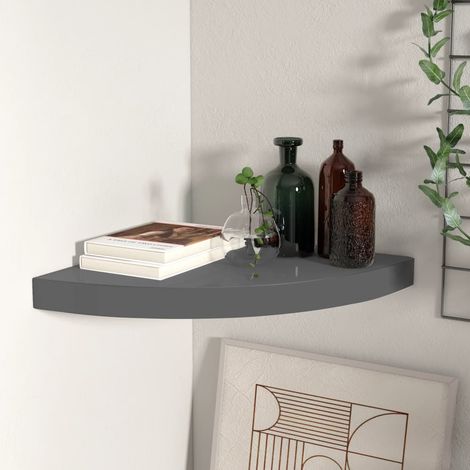 vidaXL Scaffale Angolare a Parete Grigio Lucido 35x35x3,8 cm in MDF