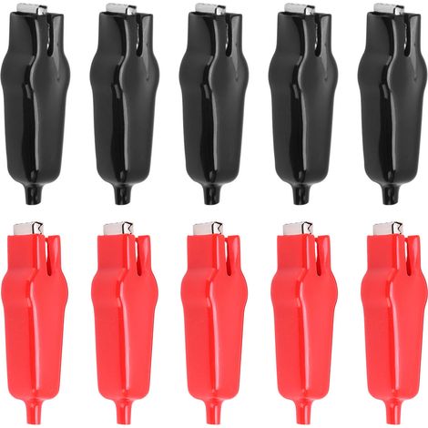 5 paires de pinces crocodile 20A 25.060 avec gaine PVC, pour batterie, alimentation, isolation, ressort, test. (1/5)
