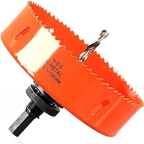 Lochsäge 130mm, Schnellarbeitsstahl HSS M42 Bi-Metall Lochsäge, Lochfräser mit Sechskant-Schaft und Bohrer für Holz, Trockenbau und Metallblech, 1 Stück Orange (1/5)