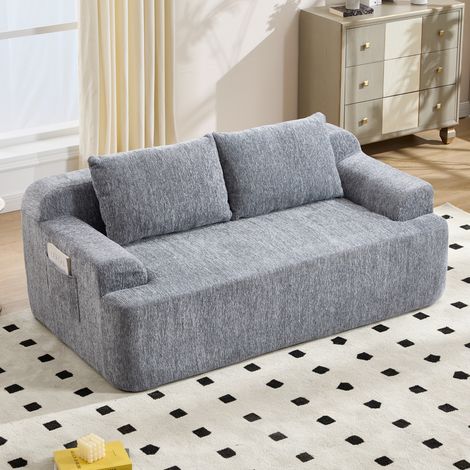 Canapé convertible modulable en tissu gris avec coussins (1/5)