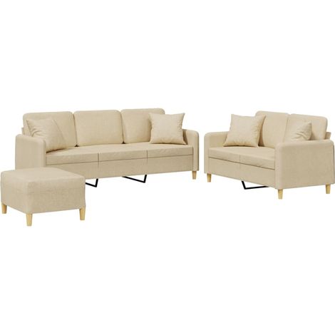 Ensemble de Canapé  Sofas 3 pcs avec coussins crème tissu (1/5)