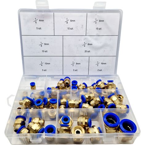 SET DI RACCORDI RAPIDI PNEUMATICI, FILETTATI, A INNESTO 4-16mm 72e