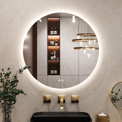 LED Miroir Salle de Bain 70 cm, Miroir Rond Rétroéclairé Antibuée, 3 Couleurs Lumière, Gradable, Mémoire, Verre Trempé IP44 Étanche, Horizontal/Vertical (1/5)