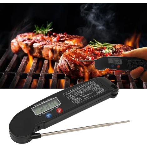 Thermomètre de barbecue pliable ultra-mince, pour la cuisine, les aliments, les viandes grillées, thermomètre à viande, thermomètre de four, noir. (1/5)