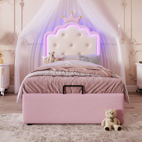 letto contenitore 90x200 LED telecomando rosa OKMYHOME (1/5)