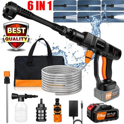 Laveur Haute Pression Sans Fil 45 Bars/652 PSI - 6 EN 1 21V 3.0Ah - Buse Multifonction & Tuyau 5m - Pour Voiture, Jardin & Maison (1/5)
