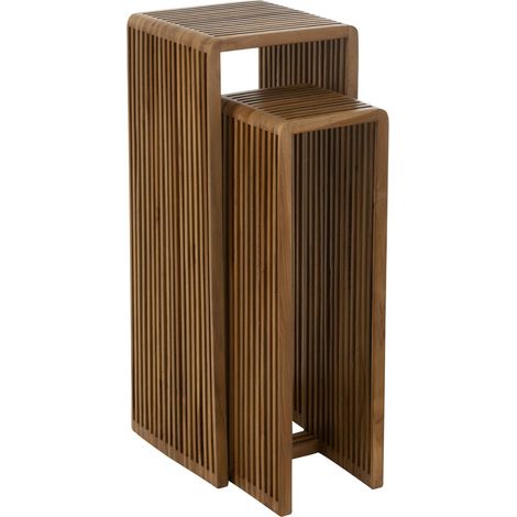 Meuble console gigogne cubique en teck lot de 2 Naturel 34x34x88 cm (1/5)