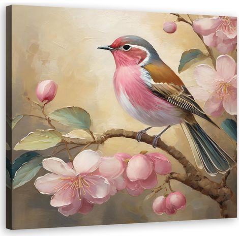 Tableau déco Oiseau fleurs vintage 30x30 (1/5)