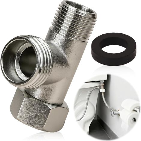 Vanne 3 voies en T en laiton, 3/8 T, raccord d'eau, vanne de raccordement WC 3/8" droite et 1/2" latérale, vanne d'angle 1/2", répartiteur robuste pour robinet de douche, réservoir WC (1 pièce) (1/5)