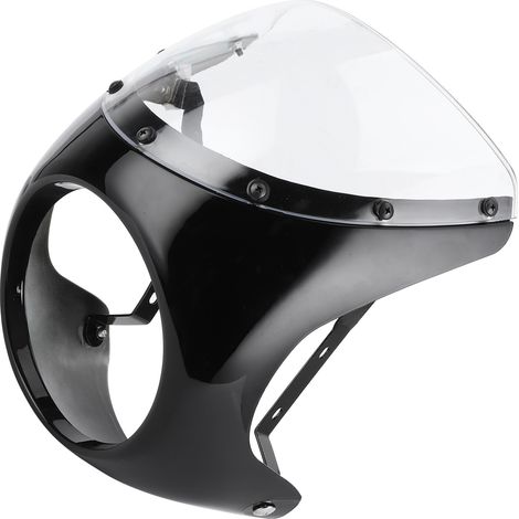 Motorrad-Windabweiser, 7-Zoll-Scheinwerferkopf, universell, glänzend schwarz, Klarglas, Windschutzscheiben-Windabweiser. (1/5)