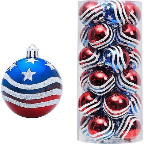 24 adornos de bolas - Adornos colgantes de banderas de bolas, árbol de Navidad, artículos para fiestas temáticas de EE. UU. (1/5)