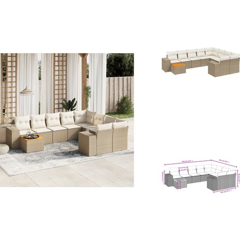 Salon de jardin avec coussins 10 pcs beige résine tressée - Ensemble Salon De Jardin - Meuble Extérieur - Jardin Design - Mobilier De Jardin - Chaise Lounge (1/3)