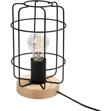 Lampe de table industrielle noire bois GOTTO E27 15W (1/5)