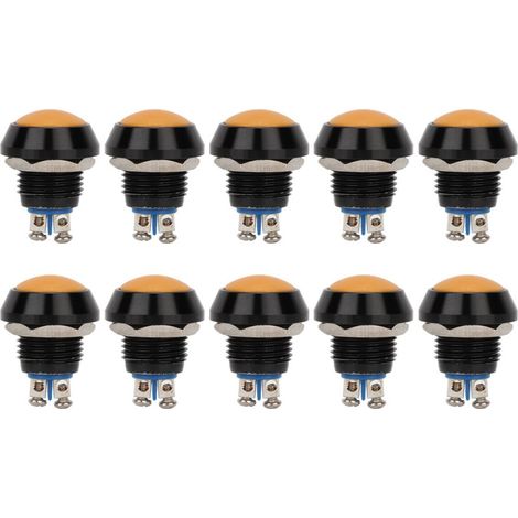 Lot de 10 boutons-poussoirs momentanés en métal de 12 mm avec réinitialisation autonome (jaune) (1/5)