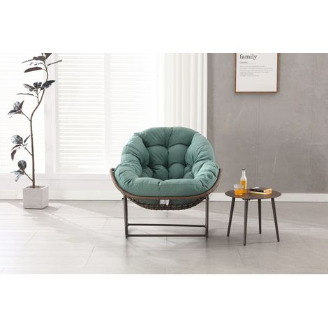 Sillón mecedora de exterior, asiento extra ancho, cojín grueso de 15.2 cm, acero y ratán tejido a mano, verde (1/5)