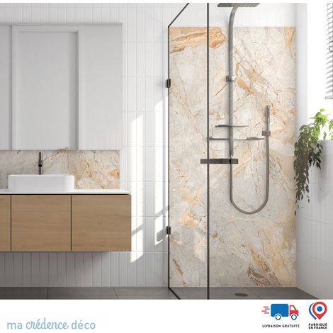 Panneau de douche : Marbre di Canobio - Couleur Beige - Alu composite - 90 - 245 (1/4)