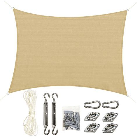 Voile d'ombrage rectangulaire 4x3 m, HDPE haute densité résistant UV, toile beige imperméable pour terrasse et jardin, protection solaire extérieure (1/5)