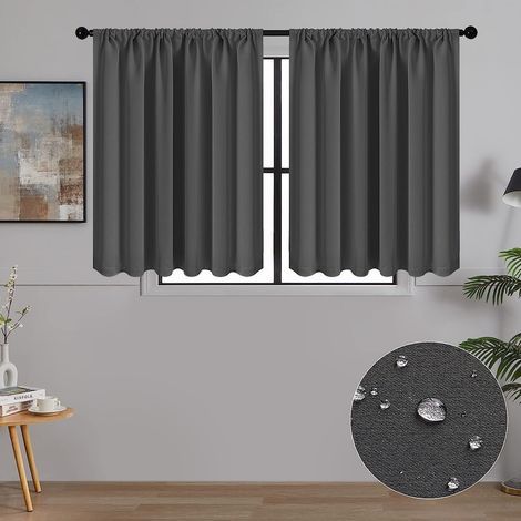 Petit Rideau Occultant Gris de Cuisine 60x90 CM Tissu Impermeable Rideaux Courts Thermiques Isolant Anti Froid et Chaleur Passe Tringle pour Fenetre Chambre Armoire sous Evier, 2 Pièces (1/5)