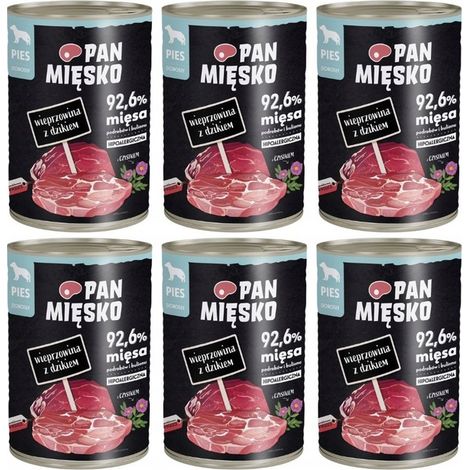 Cibo umido per cani Pan Meat al gusto di maiale e cinghiale, 6 confezioni da 400 g