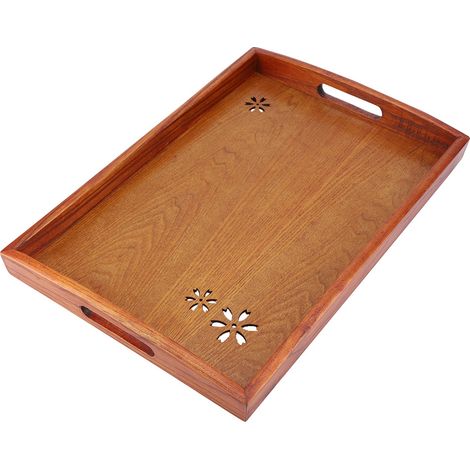 Plateau rectangulaire léger en bois massif à motif de fleurs de cerisier pour thé, café, fruits et autres aliments - Maison (1/5)