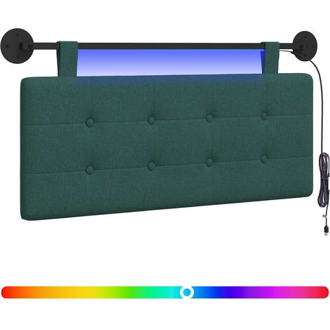 Testiera Testata del letto sospesa Con luce LED Verde Scuro Tessuto (1/5)