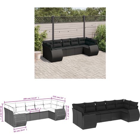 7-tlg. Garten-Sofagarnitur mit Kissen Schwarz Poly Rattan - Gartenmöbel Set - PE-Rattan Möbel - Outdoor Lounge - Gartenlounge - Esstischgarnitur - Home & Living (1/3)