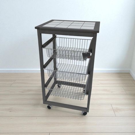 Carrello da cucina portafrutta con 3 cestelli senza base GRIGIO (1/2)