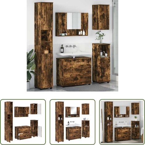 vidaXL Spiegel -  Badezimmermöbel-Set mit Schubladen 5 pcs Geräucherte Eiche (1/5)